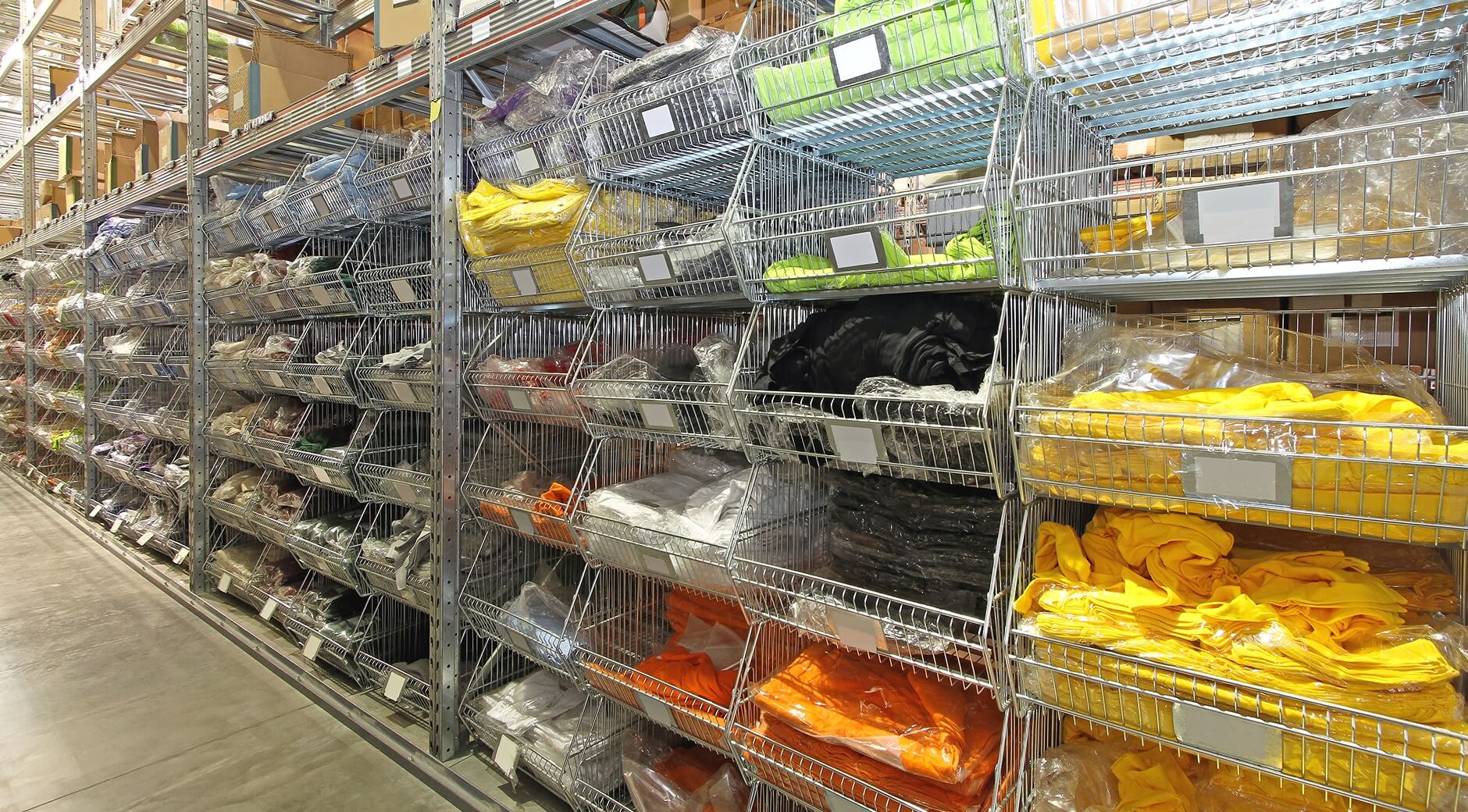 wire racks in a warehouse